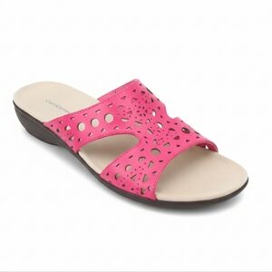Croft & Barrow Fuchsia Faris Laser Cut Slide Comfort Sandals Size 9
